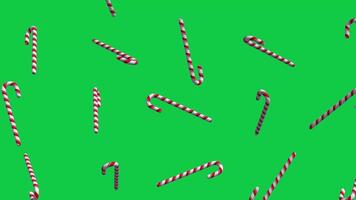 3d candy cane falling loop animation on green screen background video