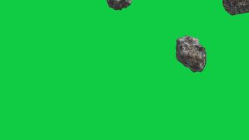 Realistic animation of asteroids field, space rock floating loop animation on green screen background video