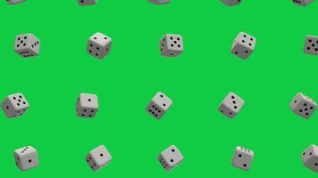 3d rolling dice falling loop animation on green screen background, Gambling and casino concept 3d animation 4k footage video
