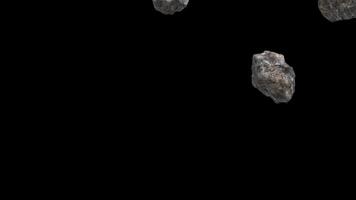 Realistic animation of asteroids field, space rock floating, flying loop animation background 3d render 4k footage video