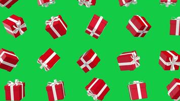 3d red gift box falling loop animation isolated on green screen background video