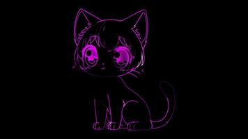 Neon- Rahmen bewirken Anime-Stil Kätzchen, glühen, schwarz Hintergrund. video