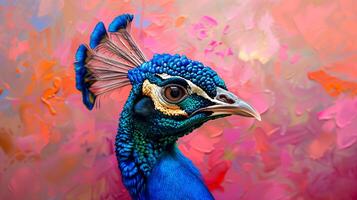 Peacock on pink hazy background photo