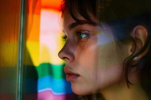 Mirror reflection of inner pride, self-acceptance, and revealed diversity. photo