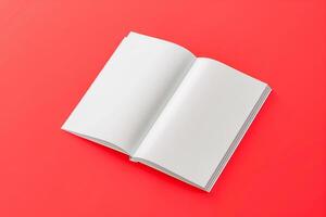 Open book on red surface blank page photo