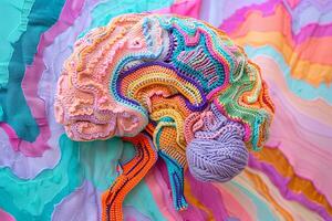 Creative art concept Crocheted human brain illustration. Artistic interpretation. photo