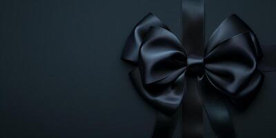 Black Satin Ribbon Bow and Paper Banner on Black Background photo