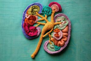 Handmade crocheted kidney. Artistic interpretation. photo
