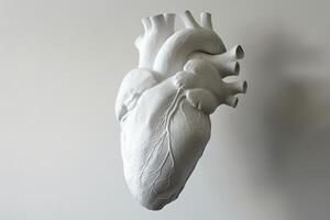 Floating white heart sculpture. Art concept photo