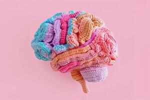 Crocheted human brain illustration. Artistic concept. photo
