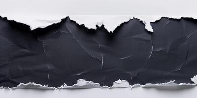 Flat Lay of Black Paper Tear on White Background Ripped Banner Concept photo