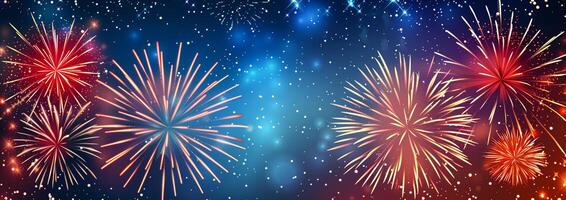 Fireworks explode with stars and snowfall photo