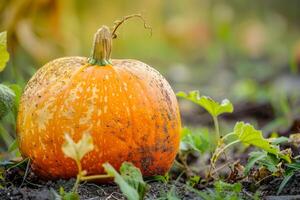 A small orange pumpkin on the ground photo