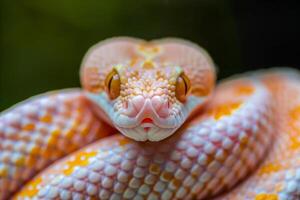 A close up of a snake with a very long neck and a very long tongue photo