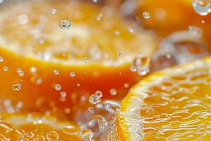 Many oranges dropped into water photo