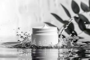 A container of cream with a splashing photo