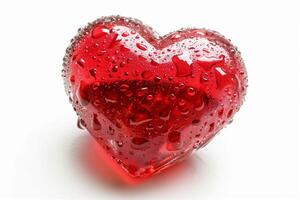 Red heart object covered in water droplets photo