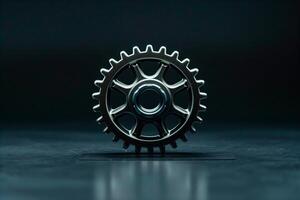 A close up of a gear wheel on a table with a black background photo