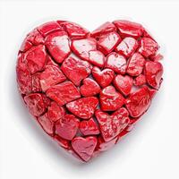 Heart shaped from red stones on white backdrop photo