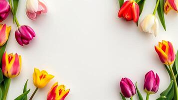 Many different colored tulips arranged in a circle photo