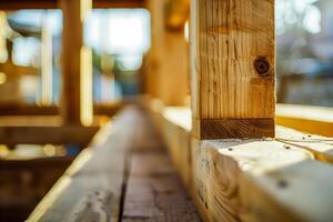 Wooden beams, house construction photo