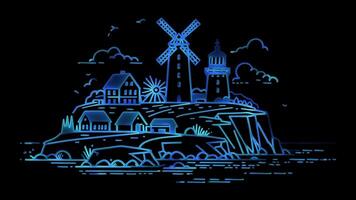 Neon frame effect island of Saaremaa in Estonia, glow, black background. video