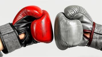 Two pairs of boxing gloves in close-up photo