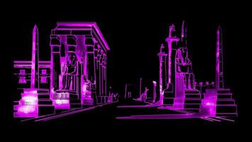 Neon frame effect iconic temples of Luxor and Karnak, glow, black background. video