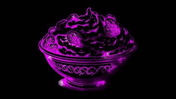 Neon frame effect Colcannon, a traditional Irish dish of mashed potatoes with cabbage, glow, black background. video