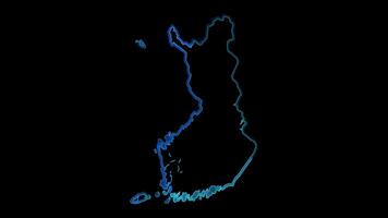 Neon frame effect map of Finland, glow, black background. video
