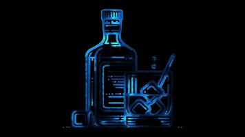 Neon frame effect whiskey, glow, black background. video