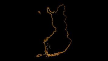 Neon frame effect map of Finland, glow, black background. video