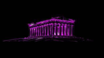 Neon frame effect Acropolis of Athens Parthenon,glow, black background. video