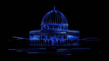 Neon frame effect Dome of the Rock in Jerusalem in Israel, glow, black background. video
