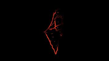 Neon frame effect map of Israel., glow, black background. video