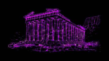 Neon frame effect Acropolis of Athens Parthenon,glow, black background. video
