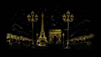 Neon frame effect Eiffel Tower in Paris, France, glow, black background. video
