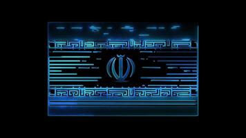 Neon frame effect flag of Iran, glow, black background. video