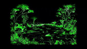 Neon frame effect Amazon Rainforest, glow, black background. video