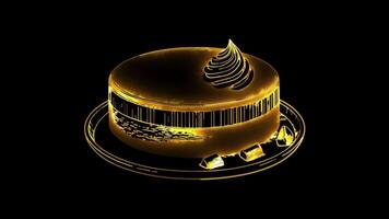 Neon frame effect,Austrian chocolate cake, glow, black background. video