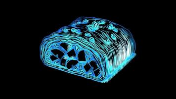 Neon frame effect,Apfelstrudel Austrian apple strudel , glow, black background. video
