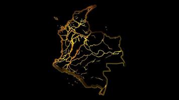 Neon frame effect map of Colombia, glow, black background. video