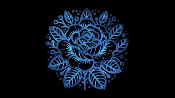 Neon frame effect Bulgarian rose, glow, black background. video