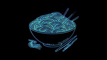 Neon frame effect noodles, glow, black background. video