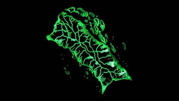 Neon frame effect Bahrain's map, glow, black background. video