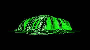 Neon frame effect, Ayers Rock Uluru natural landmark in Australia, glow, black background. video