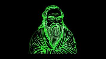 Neon frame effect symbols associated with Confucianism, glow, black background. video