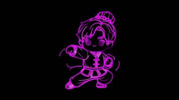 Neon frame effect Chinese Kung Fu, glow, black background. video