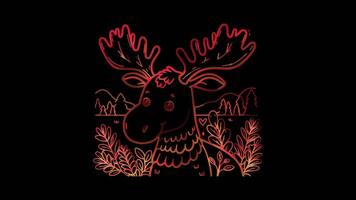 Neon frame effect moose Canada, glow, black background. video