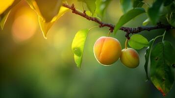 Two apricotes on tree branch photo